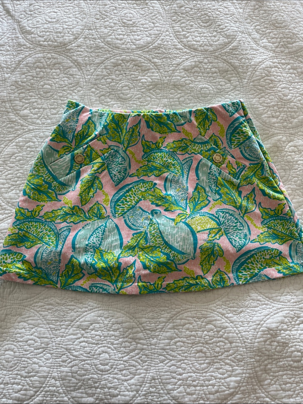 Lilly Pulitzer XS Stretchy Pink, Teal & Lime Tropical Mini Skirt